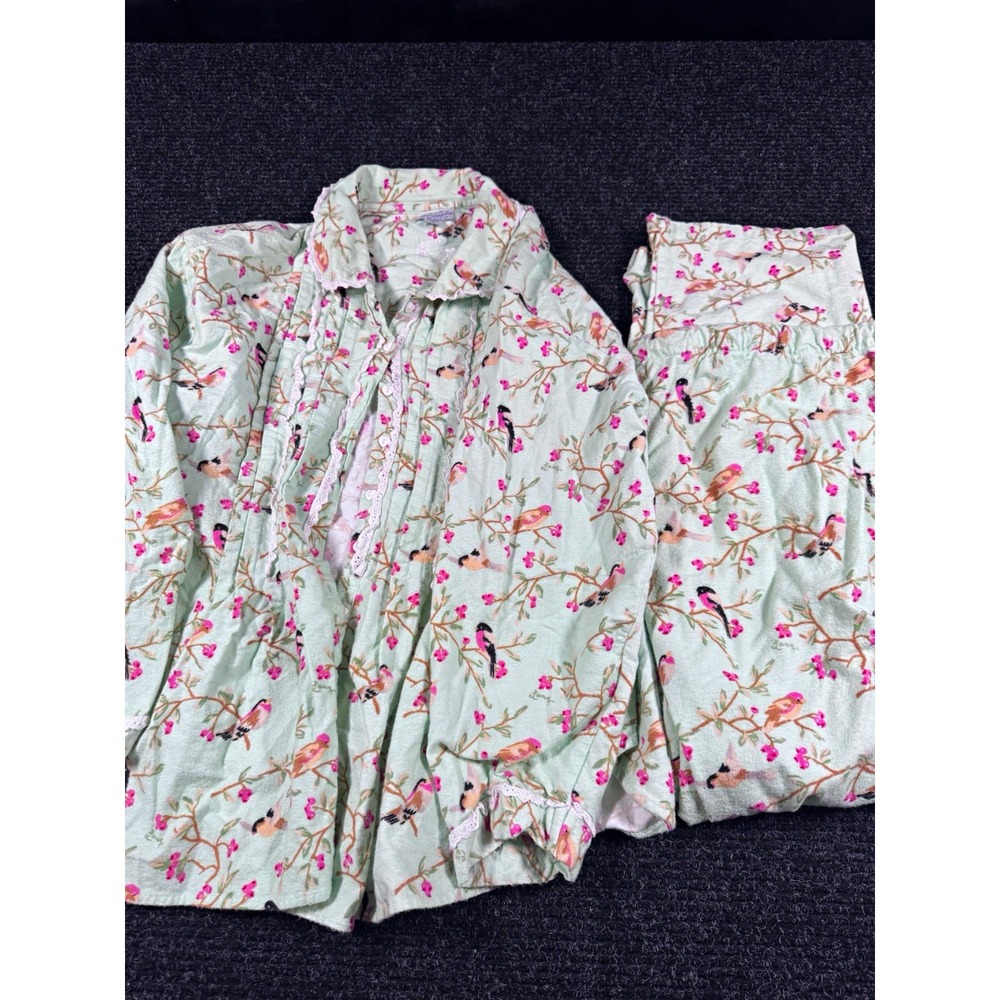 Lanz of Salzburg Pajama Set Womens 1X Bird Floral Flannel Lace Cottagecore